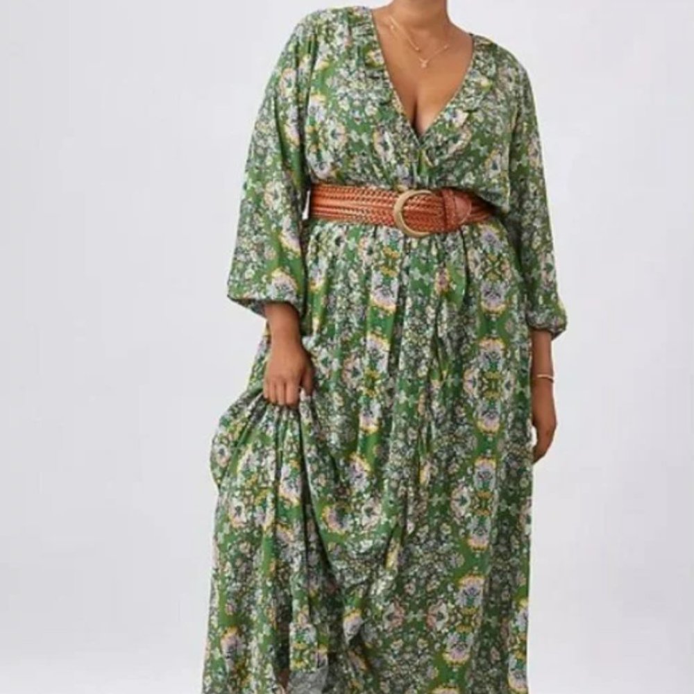Green Floral Maxi Dress by Anthropologie Plus size